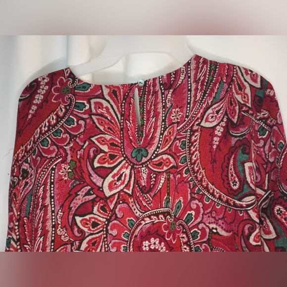 J Jill Red Paisley Layered Tunic Top XL Long Sleeve Keyhole  Bohemian Art - Picture 9 of 14